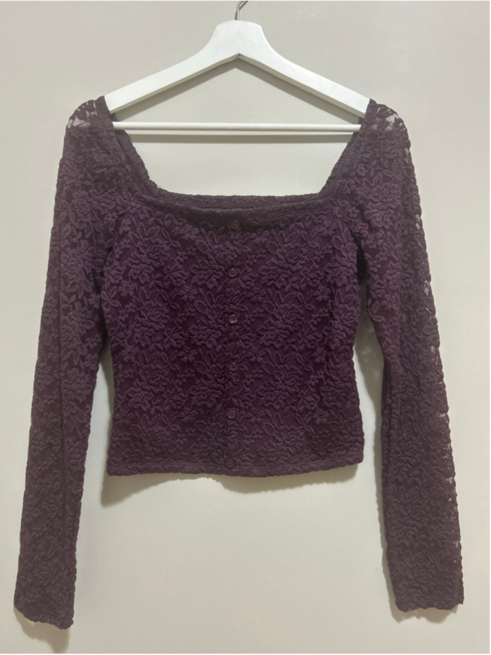 Women's Abercrombie & Fitch Long Sleeve Lace Top, Purple, Size M